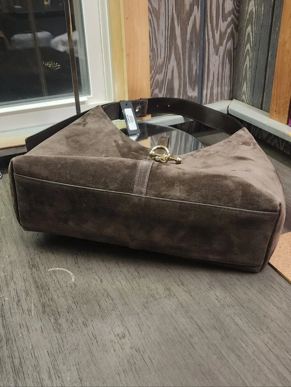 Strathberry Dark Brown Suede Hobo Bag with Detachable Pouch